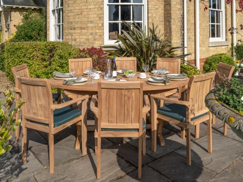 Sunburst 8 Seater Teak Garden Dining Table Furniture Set *CURRENTLY ONLY AVAILABLE WITH STANDARD STACKING CHAIRS*